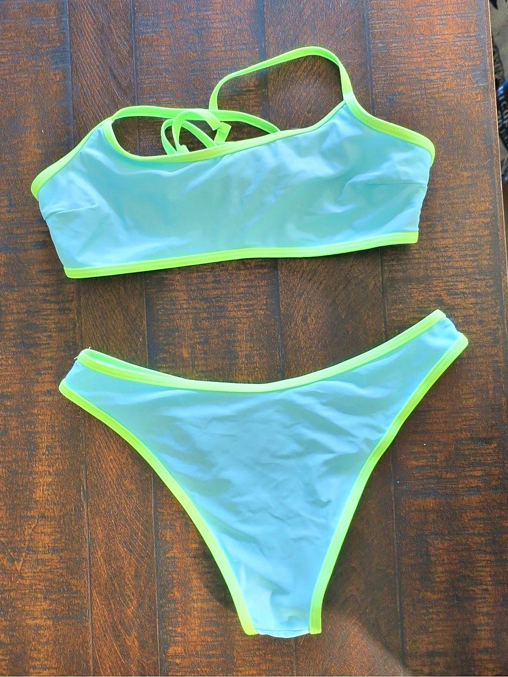 Blue & Green String Bikini Set SHEIN